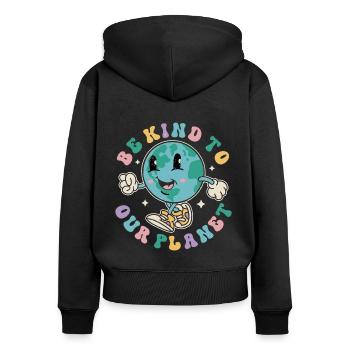 Be Kind To Our Planet Earth Day Vintage Retro - Frauen Premium Bio Zip Hoodie - Schwarz - Hinten - Julia (174cm)