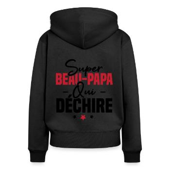 Super beau papa qui déchire - Sweat à capuche zippé Premium bio Femme - noir - Dos - Julia (174cm)