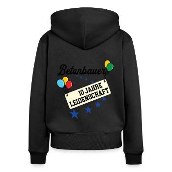 Betonbauer Jubiläum 10 Jahre 10. jähriges Jubi 10t - Frauen Premium Bio Zip Hoodie - Schwarz - Hinten - Julia (174cm)