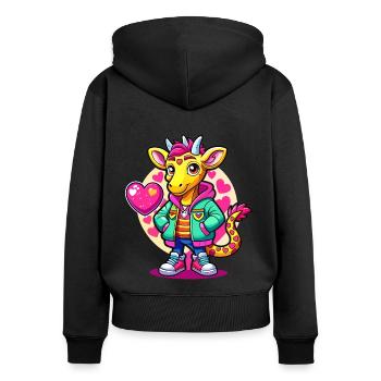Parade de girafe : girafe cool - Sweat à capuche zippé Premium bio Femme - noir - Dos - Julia (174cm)
