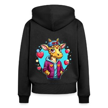 Parade de girafe : girafe cool - Sweat à capuche zippé Premium bio Femme - noir - Dos - Julia (174cm)