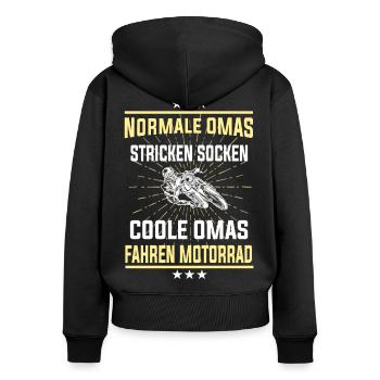 Coole Omas fahren Motorrad - Bikerin Shirt - Frauen Premium Bio Zip Hoodie - Schwarz - Hinten - Julia (174cm)
