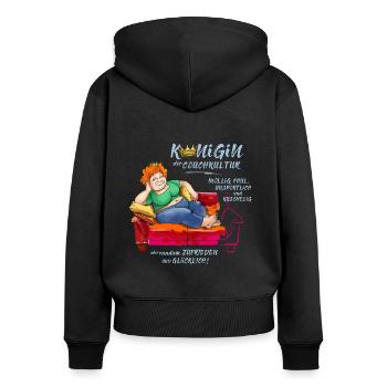 Reine de la culture du canapé - Sweat à capuche zippé Premium bio Femme - noir - Dos - Julia (174cm)