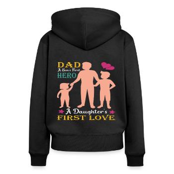 Père et fils - père et fille cadeau père - Sweat à capuche zippé Premium bio Femme - noir - Dos - Julia (174cm)