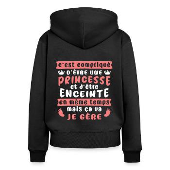femmes enceintes cadeau humoristique,future maman - Sweat à capuche zippé Premium bio Femme - noir - Dos - Julia (174cm)