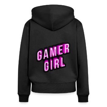 gamer girl pink 3d effekt - Frauen Premium Bio Zip Hoodie - Schwarz - Hinten - Julia (174cm)