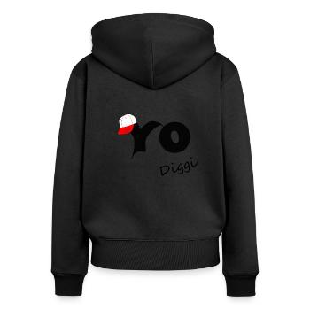 Yo Diggi - Frauen Premium Bio Zip Hoodie - Schwarz - Hinten - Julia (174cm)