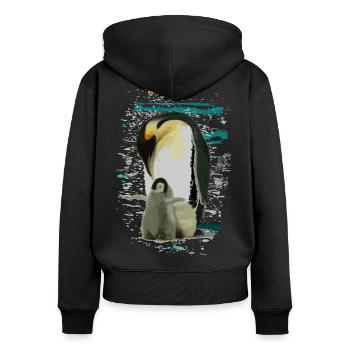 Pinguin - Frauen Premium Bio Zip Hoodie - Schwarz - Hinten - Julia (174cm)
