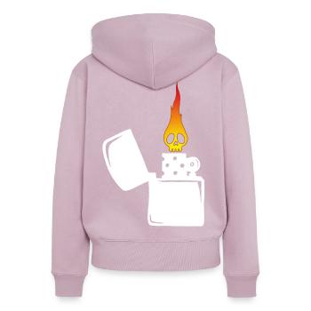 flaming skull and white lighter - Women's Premium Organic Zip Hoodie - dusky pink - Back - Julia (174cm)