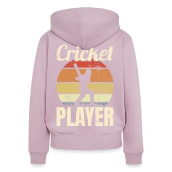 Vintage Cricket Player - Women's Premium Organic Zip Hoodie - dusky pink - Back - Julia (174cm)