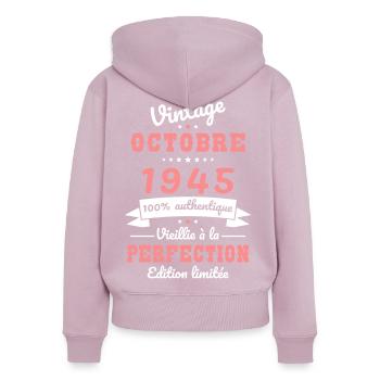 80. Geburtstag - Jahrgang - Oktober 1945 - Frauen Premium Bio Zip Hoodie - Altrosa - Hinten - Julia (174cm)