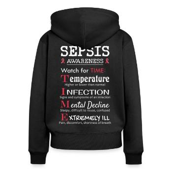 Sepsis Aufklärung - Achte auf TIME Leitfaden - Frauen Premium Bio Zip Hoodie - Schwarz - Hinten - Julia (174cm)