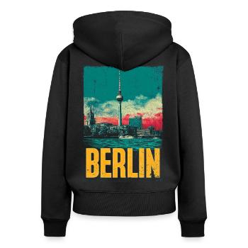 Berlin Skyline Vintage Print - Women's Premium Organic Zip Hoodie - black - Back - Julia (174cm)