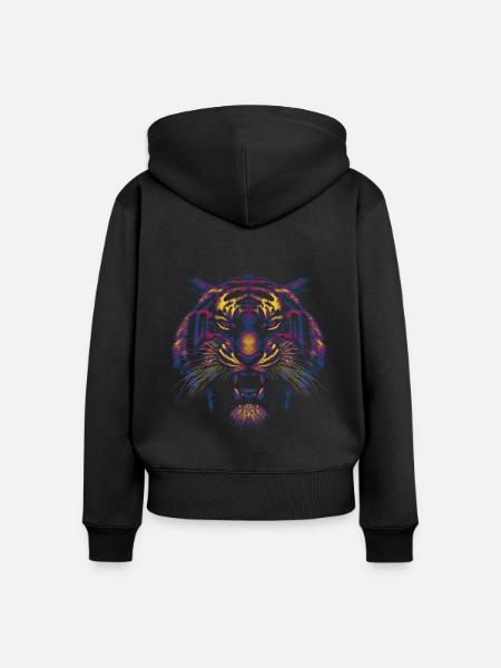 Farbiger Tigerkopf - Frauen Premium Bio Zip Hoodie - Schwarz