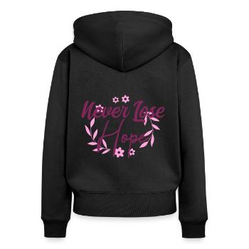 Octobre Rose Espoir Pour Toutes - Sweat à capuche zippé Premium bio Femme - noir - Dos - Julia (174cm)