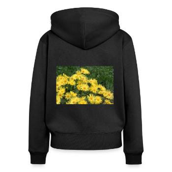 Fleurs gemme racine jaune - Sweat à capuche zippé Premium bio Femme - noir - Dos - Julia (174cm)