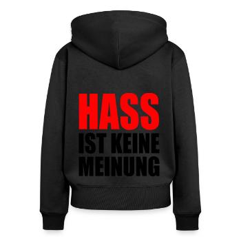 hass ist keine meinung - Frauen Premium Bio Zip Hoodie - Schwarz - Hinten - Julia (174cm)