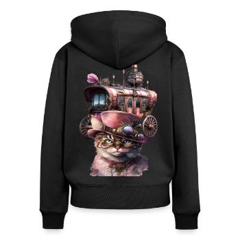 Steampunk-Motiv - Frauen Premium Bio Zip Hoodie - Schwarz - Hinten - Julia (174cm)