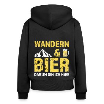 Wandern Bier Berg Geschenk - Frauen Premium Bio Zip Hoodie - Schwarz - Hinten - Julia (174cm)