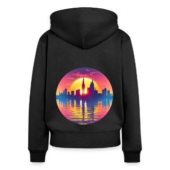 Wolfburg Skyline - Women's Premium Organic Zip Hoodie - black - Back - Julia (174cm)