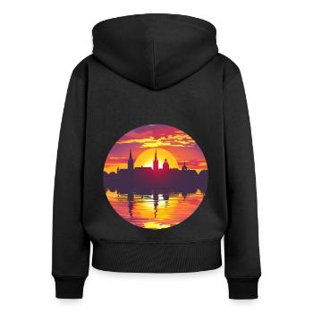 Furth Skyline - Frauen Premium Bio Zip Hoodie - Schwarz - Hinten - Julia (174cm)