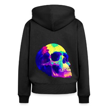 Totenschädel Bunt - Frauen Premium Bio Zip Hoodie - Schwarz - Hinten - Julia (174cm)