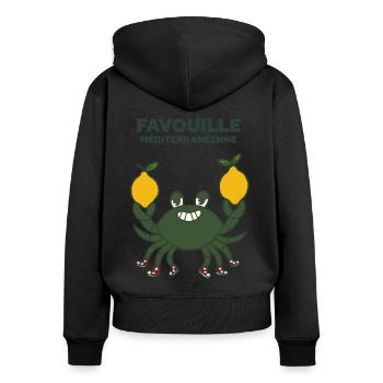 Crabe Vert ou Favouille et citrons - Sweat à capuche zippé Premium bio Femme - noir - Dos - Julia (174cm)