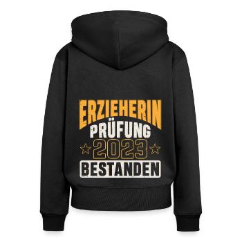 Erzieherin Prüfung 2023 bestanden Kita - Frauen Premium Bio Zip Hoodie - Schwarz - Hinten - Julia (174cm)