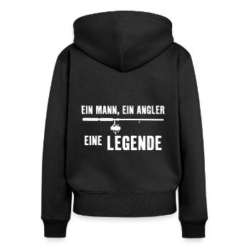 Ein Mann, ein Angler, eine Legende - Frauen Premium Bio Zip Hoodie - Schwarz - Hinten - Julia (174cm)