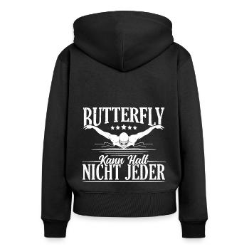 Schwimmen kann halt nicht jeder Schwimmer - Frauen Premium Bio Zip Hoodie - Schwarz - Hinten - Julia (174cm)