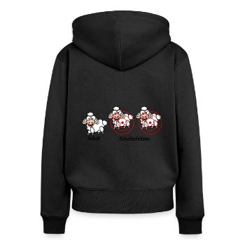 Schaf vs Schafschützen #Schafmania - Frauen Premium Bio Zip Hoodie - Schwarz - Hinten - Julia (174cm)