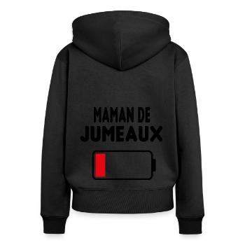 Maman de jumeaux - Sweat à capuche zippé Premium bio Femme - noir - Dos - Julia (174cm)
