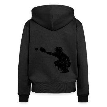 Baseball - Frauen Premium Bio Zip Hoodie - Schwarz - Hinten - Julia (174cm)