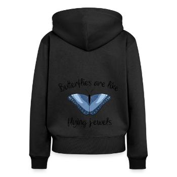 BUTTERFLIES ARE LIKE FLYING JEWELS - Frauen Premium Bio Zip Hoodie - Schwarz - Hinten - Julia (174cm)