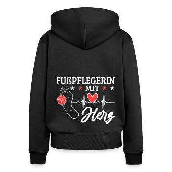 Fußpflegerin mit Herz Herzschlag Pediküre - Frauen Premium Bio Zip Hoodie - Schwarz - Hinten - Julia (174cm)