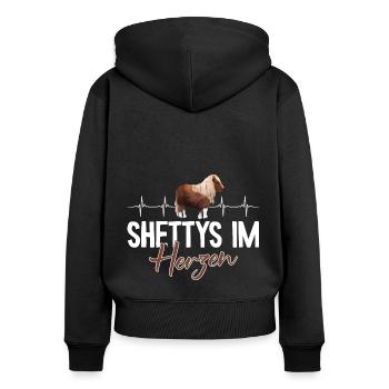 Shetty im Herzen Herzschlag Shetland Pony - Frauen Premium Bio Zip Hoodie - Schwarz - Hinten - Julia (174cm)
