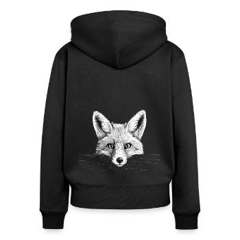 Fuchs - Frauen Premium Bio Zip Hoodie - Schwarz - Hinten - Julia (174cm)