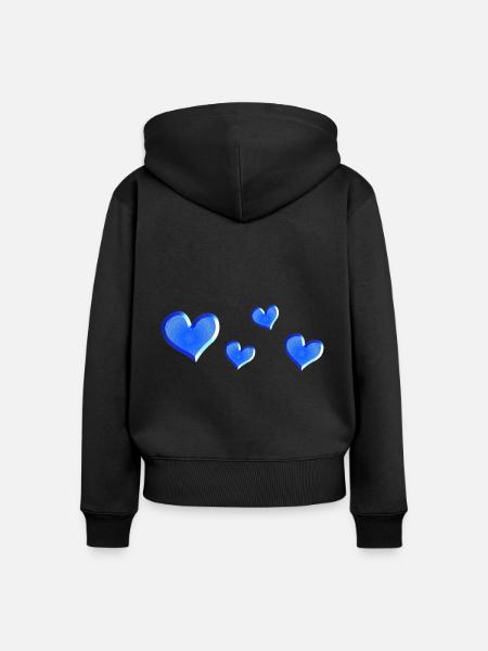 vier Herzen blau glitzer glänzend - Frauen Premium Bio Zip Hoodie - Schwarz