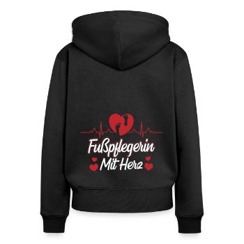 Fußpflegerin mit Herz Herzschlag Pediküre - Frauen Premium Bio Zip Hoodie - Schwarz - Hinten - Julia (174cm)
