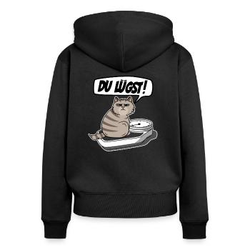 Lustige Dicke Katze auf Waage - Spruch: Du Lügst! - Frauen Premium Bio Zip Hoodie - Schwarz - Hinten - Julia (174cm)