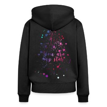 sterne,weisse sterne, you are my star, stern,bunt - Frauen Premium Bio Zip Hoodie - Schwarz - Hinten - Julia (174cm)