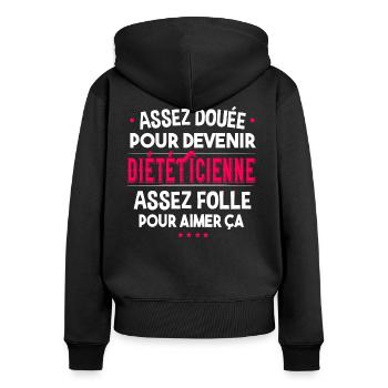 Diététicienne. Cadeau métier diététique nutrition - Sweat à capuche zippé Premium bio Femme - noir - Dos - Julia (174cm)
