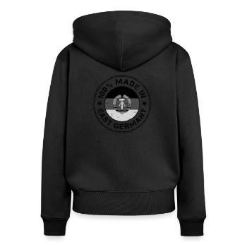 DDR Made in Ostdeutschland Flagge Fahne Stempel - Frauen Premium Bio Zip Hoodie - Schwarz - Hinten - Julia (174cm)