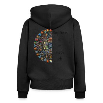 "Le bonheur est un travail à l'intérieur" Mandala tribal tender - Sweat à capuche zippé Premium bio Femme - noir - Dos - Julia (174cm)