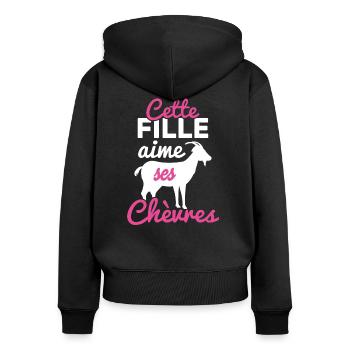 Cette fille aime ses chèvres - Sweat à capuche zippé Premium bio Femme - noir - Dos - Julia (174cm)