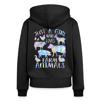 Juste une fille qui aime les animaux de la ferme - Sweat à capuche zippé Premium bio Femme - noir - Dos - Julia (174cm)