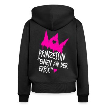 Prinzessin Krone Tussi Erbse Lustige Sprüche - Frauen Premium Bio Zip Hoodie - Schwarz - Hinten - Julia (174cm)