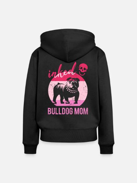 Entintado Bulldog Mamá Tatuada Amante Bulldog - Sudadera ecológica prémium con cremallera para mujer - negro
