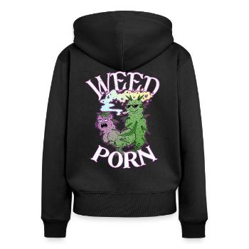 Weed Porn Lustig Gras Blüte Joint Rauchen Kiffer - Frauen Premium Bio Zip Hoodie - Schwarz - Hinten - Julia (174cm)