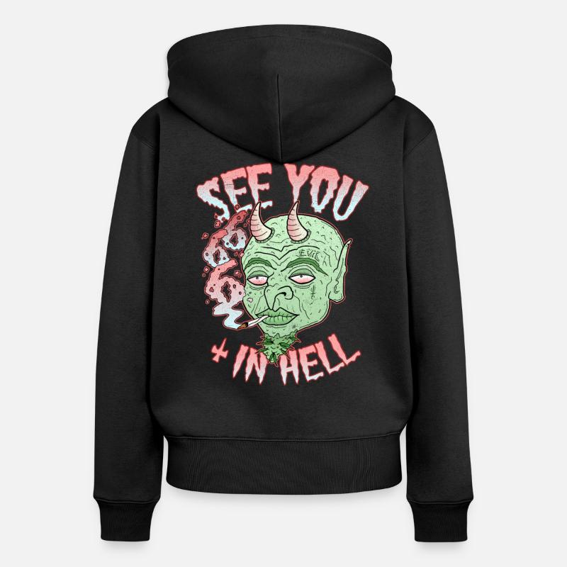 Demon Hell Joint Grass Smoking Funny Stoner Satan - Ekologisk premiumluvjacka dam - svart